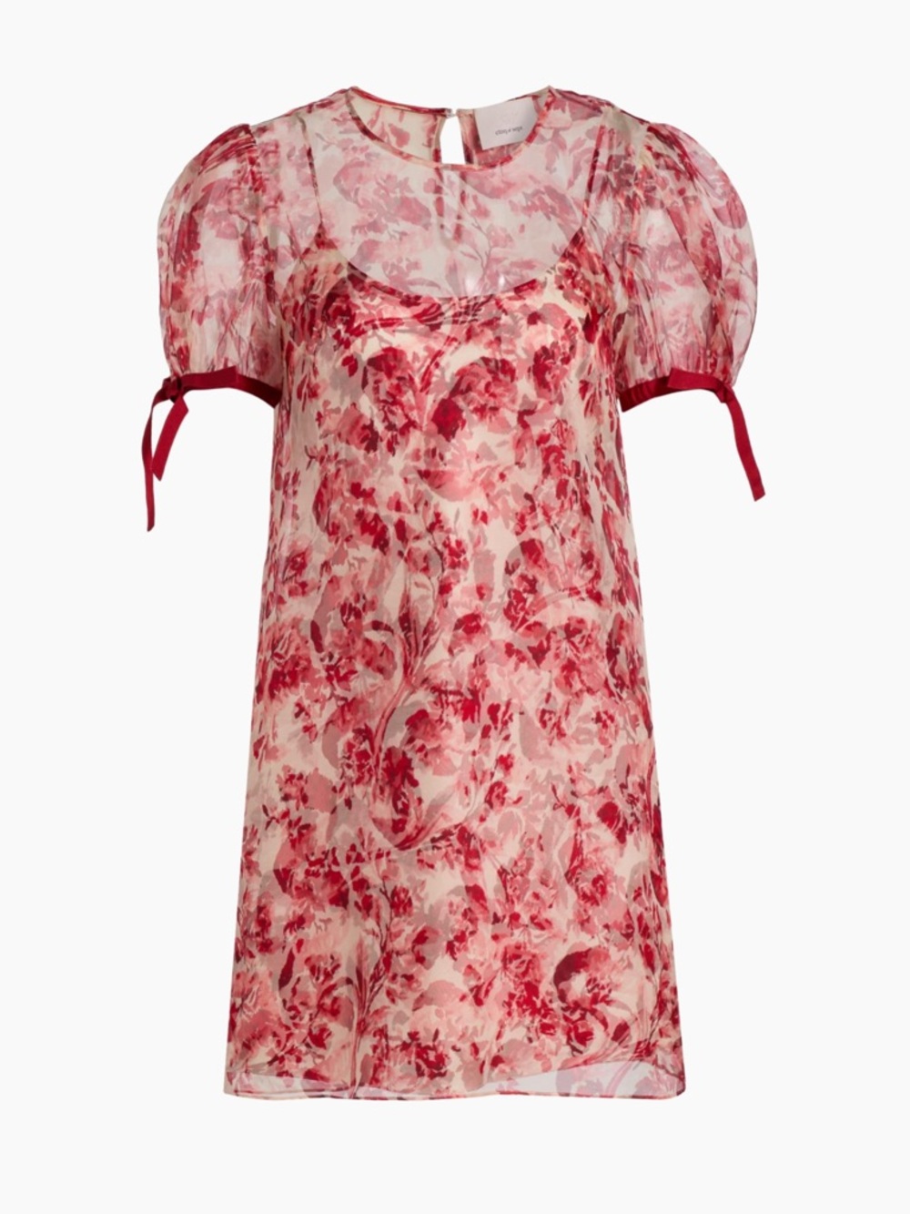 cinq a sept Sheer Floral Mini Dress in Pink and Red